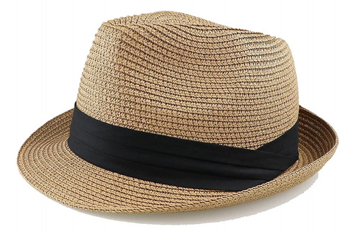 Sombrero Fedora De Paja Para Niños, Sombrero De Ala Corta Y