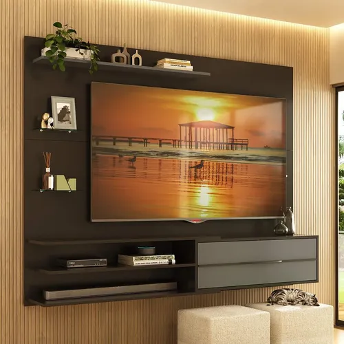 Painel  Para Tv Até 65 Polegadas Multimóveis Mp1064 Preto/grafite
