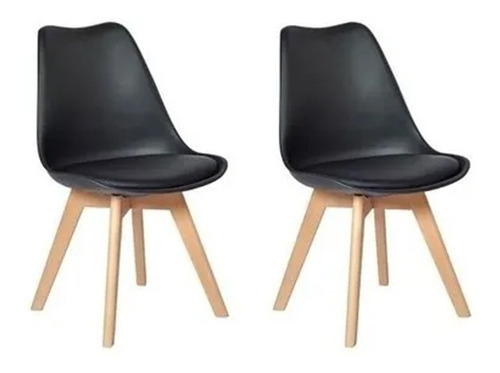 2 Cadeira Saarinen Leda Sked Lena Base Wood -  Branco  Preto