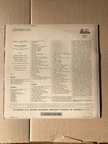 Beethoven Misa Solemne Orq Filarm.berlin Dir:karl Bohm 2 Lp Estándar (Usado)