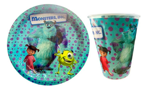 Personaje A Elegir 50 Vasos 50 Platos Desechables Fiesta Multicolor Personaje Boo Monsters Inc