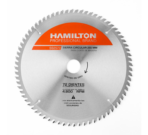 Disco Sierra Circular 72 Dientes 255mm Ss2572 Hamilton