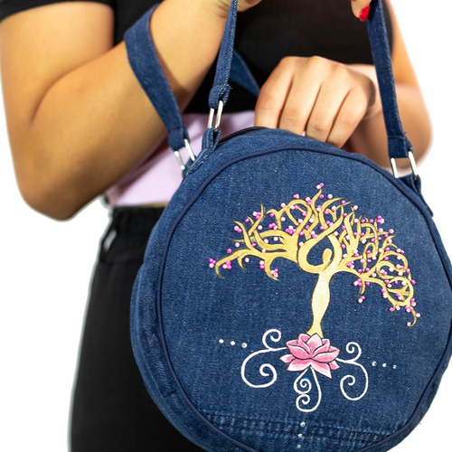 Imagen 8 de 8 de Bolso De Mano Redonda, Adornada Con Árbol De La Vida Y Raíz