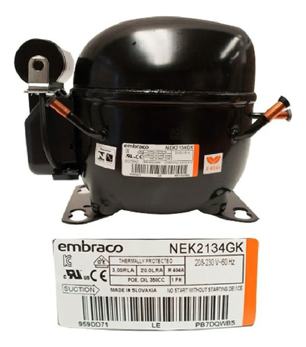 Compresor Embraco 1/2 Hp R404a 208-230v 60hz Baja Presión