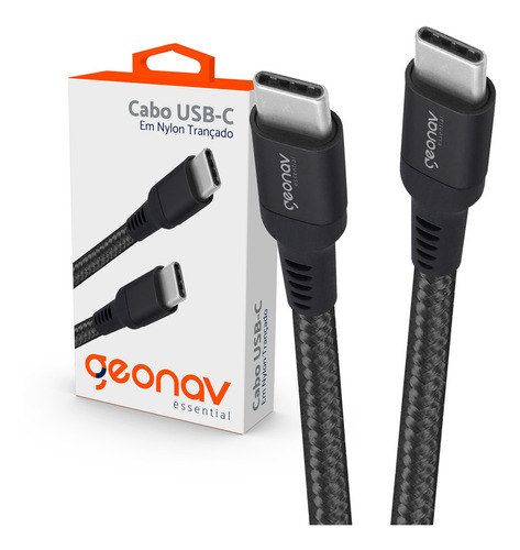 Cabo USB-C Para USB-C Reforçado em Nylon 1m Essential ESC06 Geonav Preto