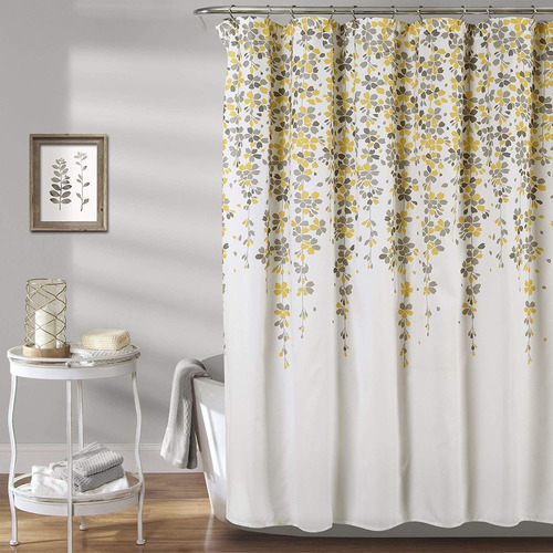 Cortina de chuveiro de decoração exuberante com flores chorosas, design 3D