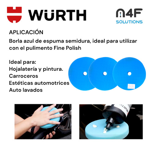 Borla Azul Esponja Corte Medio Pulir 7 PuLG Velcro Wurth 3pz