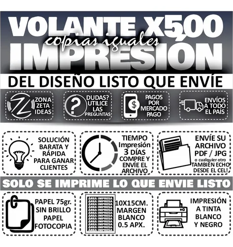 Volante Folletos Económico 10x15 Cm Tinta Negra 500 Copias