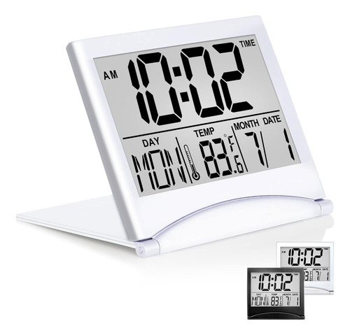 Reloj Despertador Digital De Viaje, Calendario Plegable...