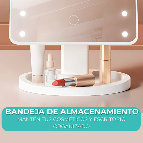 Espejo Maquillaje Luz Led Portátil Personal Base Mesa 360°