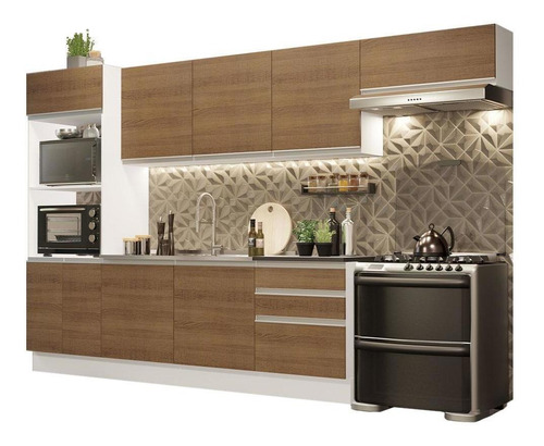 Cozinha Completa Mdf Madesa Acordes 330006 C Armá Balcão Br Cor Branco/Rustic