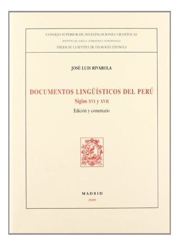 Libro Documentos Linguisticos Del Peru Siglos  De Rivarola J