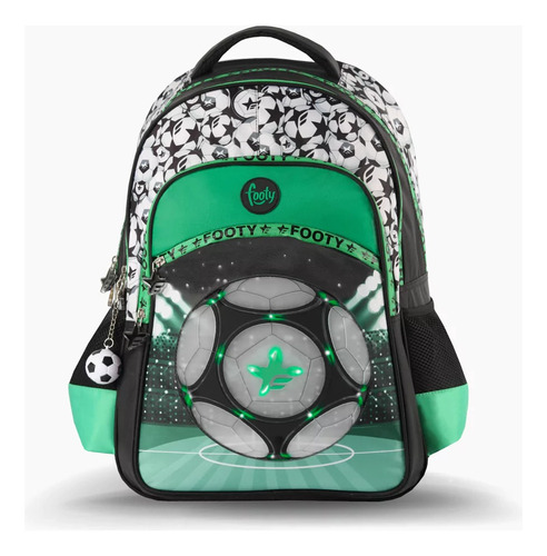 Mochila Espalda New Champions 18'' Footy Verde Con Luz Led Color Fútbol F2213 Verde