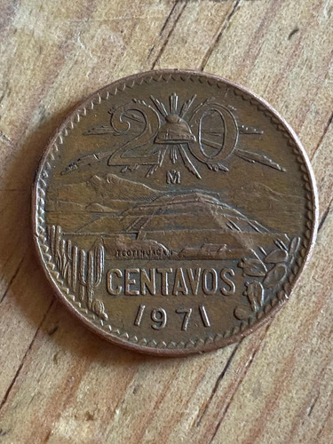 Moneda De 20 Centavos De 1971 Café Con Error