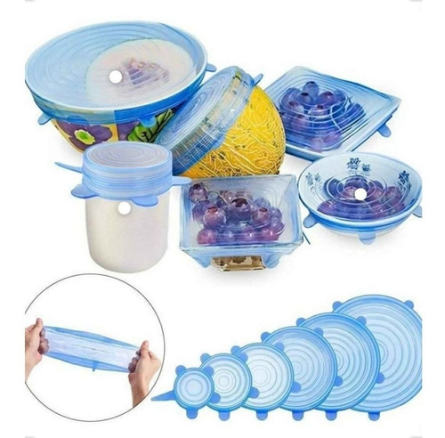 Tapas Elásticas Silicona Set 6 Sellado Alimentos Recipiente