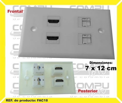 Toma De Pared 2 Hd + 2 Rj45 Full Hd Ref: Fac18 Computoys Sas