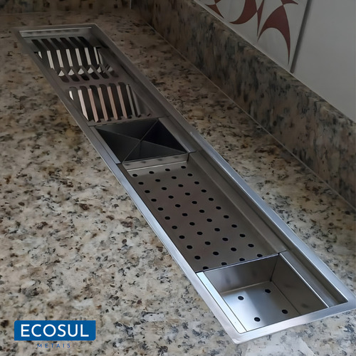 Calha Gourmet Úmida Com Tampa 19x92 Cm Cor Aço Inox