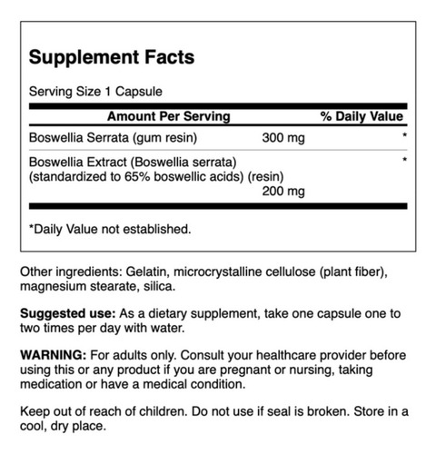 Swanson Boswellia Serrata Whole Herb & Standard 120 Caps Sabor Sin Sabor