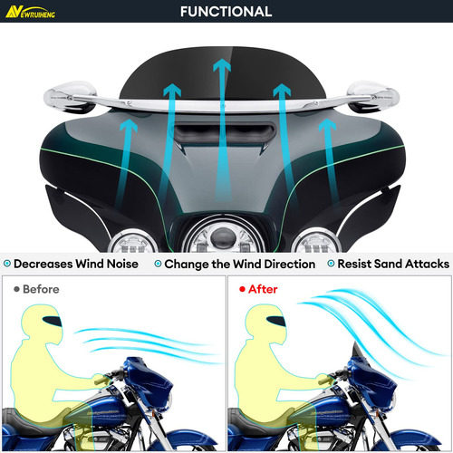 Parabrisas Redondo 17.8 Cm Para Harley Davidson Touring Negr