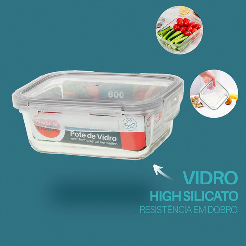 Pote Hermético Vidro Marmita 600ml Microondas Forno Freezer Cor Transparente