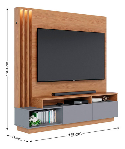 Estante Home Tv 75  C/ Led 180cm Maitê Freijó/cz Fosco