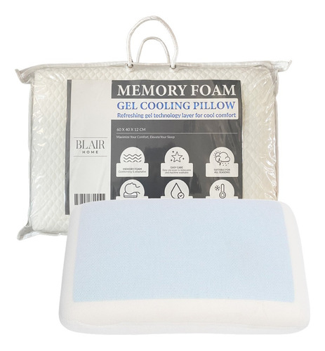 Almohada Fría Viscoelástica Memory Foam 60x40 Cm Blair Home Color Blanco