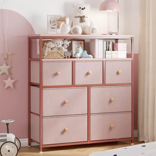 EnHomee Cómoda rosa para dormitorio de niñas con 12 cajones, cómoda para  dormitorio con marco de metal resistente y parte superior de madera