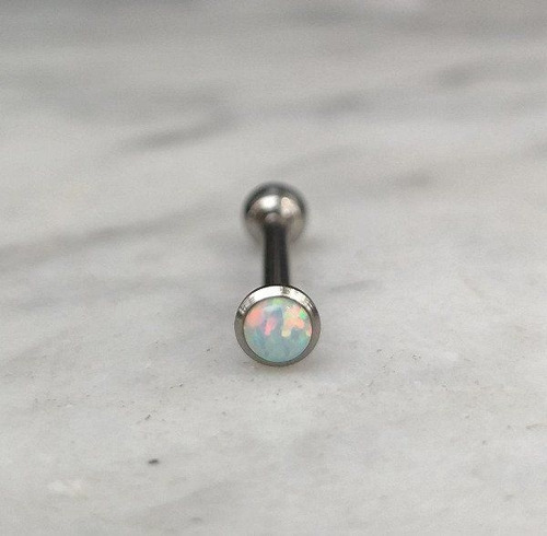 Piercing Lengua Titanio Y Ópalo Blanco