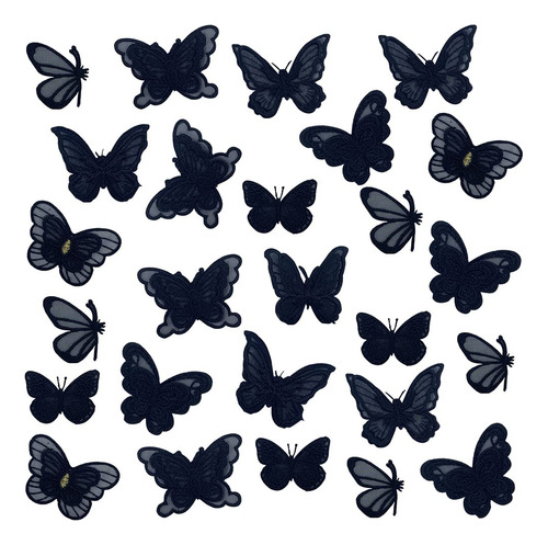 Parche De Tela Para Ropa Con Forma Mariposa Negro 30 Pzas