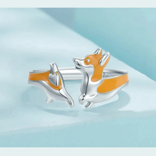 Anillo Perro Perrito Welsh Corgi Galés Plata S925
