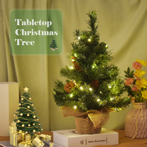 Árbol De Mesa De 1.5 Pies Con Batería Led Y Piñas