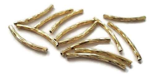 Tubo Rayado 4cm En Chapa De Oro De 14k Bisutería 10gr