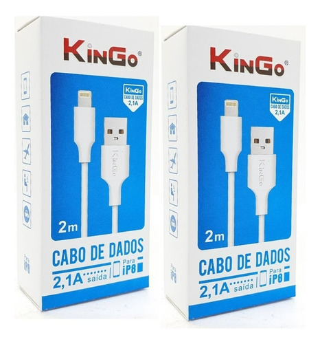 Kit 2 Cabos Usb Kingo P/ iPhone 11 Pro Max 2mt Resistente Cor Branco