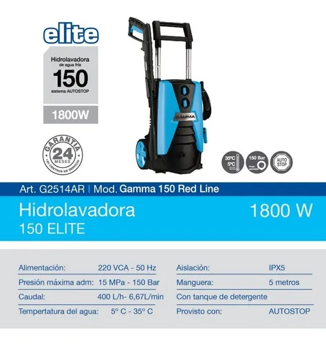 Hidrolavadora 1700w 150 Bar Autostop 24 Meses Garantía Gamma