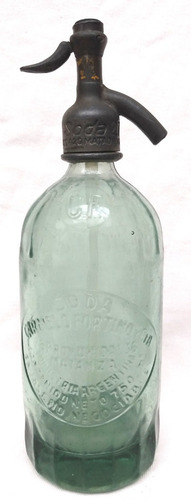 Imagen 1 de 4 de Antiguo Sifón Vidrio Verde Cabeza Plomo Soda Carmelo Fortino