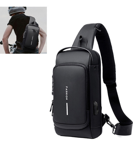  Mochila De Ombro Unissex Anti Furto Com Segredo Entrada Usb Cor Preto