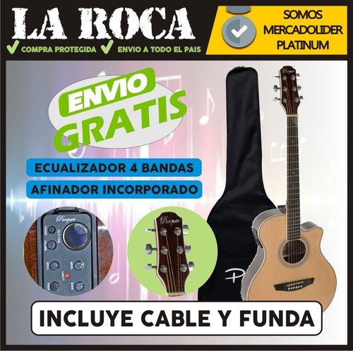 Imagen 4 de 10 de Guitarra Electroacustica Parquer Gac110 Mclbeq4 Con Afinador
