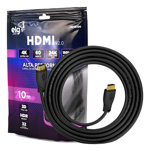 Cabo Hdmi 2.0 Ultra Hd Ready 4k 3d Hdr Arc 10 Metros - ELG
