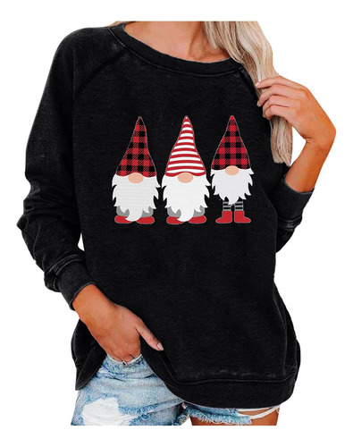 Elf Christma Tops Para Mujer Otoño Casual Manga Larga Cuello