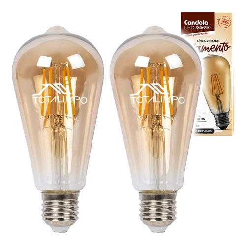 2 Lámparas Led Tubular Filamento 6w Luz Cálida Candela 6807