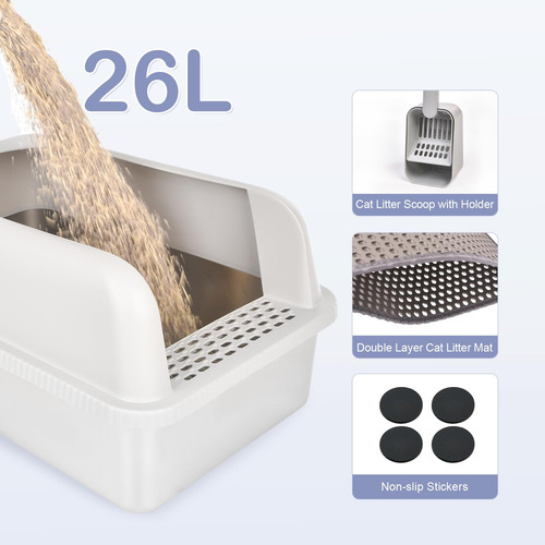 Caja De Arena Para Gatos Henkelion, De Acero Inoxidable, Ext