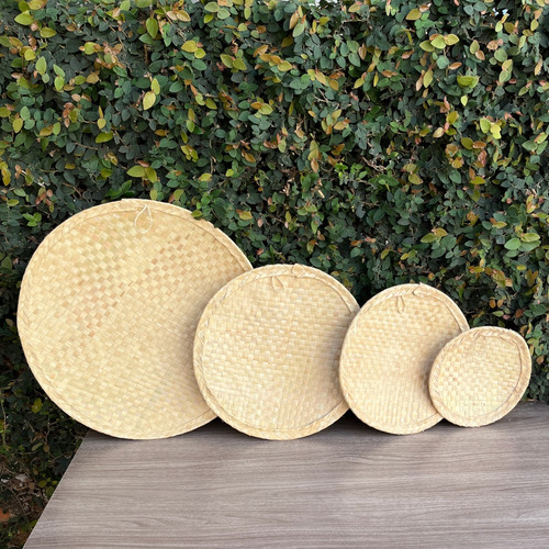 Kit 3 Peneiras Palha Carnaúba Composição Painel Parede 23 Cm