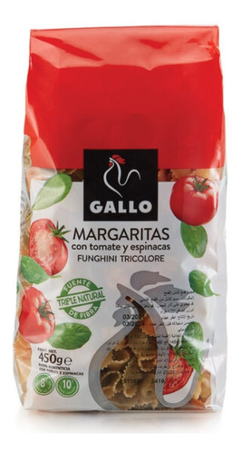 Pasta Margarita Vegetales Tomate Y Espinaca Gallo 450 Gramos