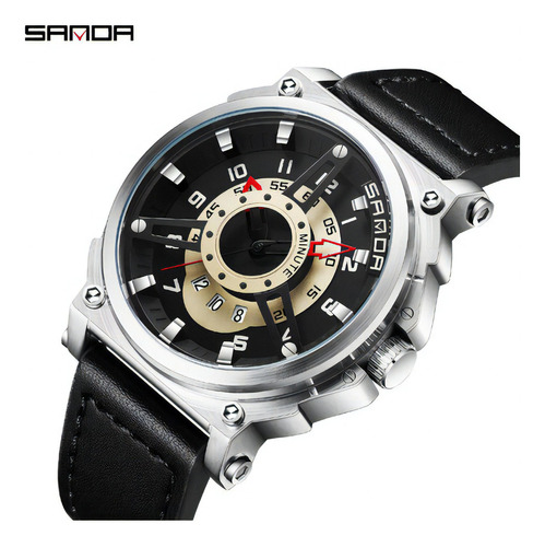 Reloj Impermeable Sanda Skeleton De Piel Con Calendario