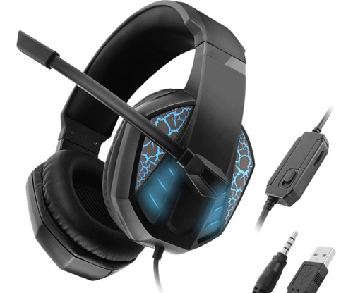 Imagen 2 de 8 de Auricular Vincha Microfono Gamer Led Azul Supresión Ruido