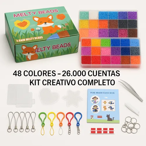 Kit Hama Beads 26000pzs 2.6mm 48 Colores + Bases Y Pinzas
