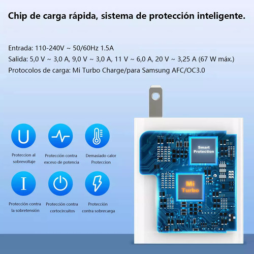 67w Turbo Cargador Carga Rápida Para Xiaomi Poco Redmi Nuevo Blanco