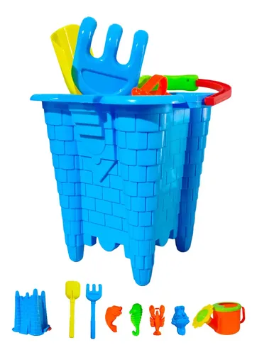 Barco De Playa Para Niños Con 8 Accesorios: 4 Moldes, Pala, Rastrillo, Colador Y Regadera, Para Arena Y Jardín