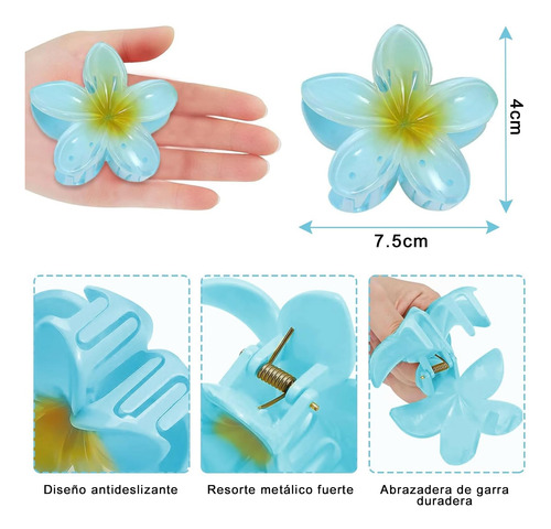 Pinzas Para El Cabello Con Flores, 6 Pinzas De Garra De