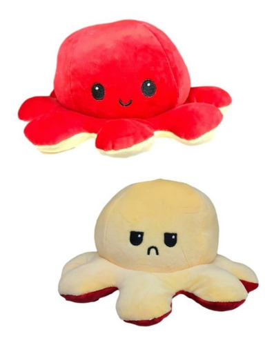 Peluche Pulpito Pulpo Reversible Rojo Amarillo Grande